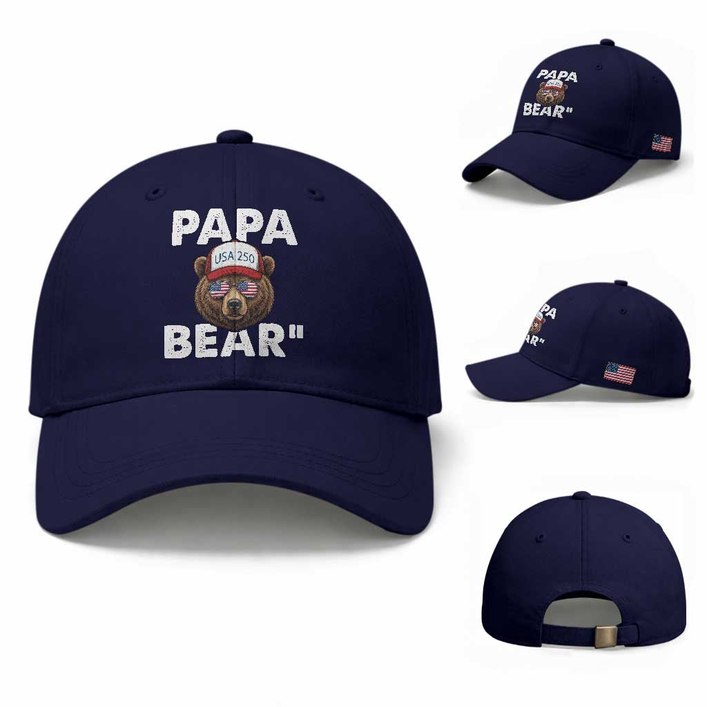Papa Bear Father's Day Baseball Cap America 250th Anniversary USA Flag July 4th