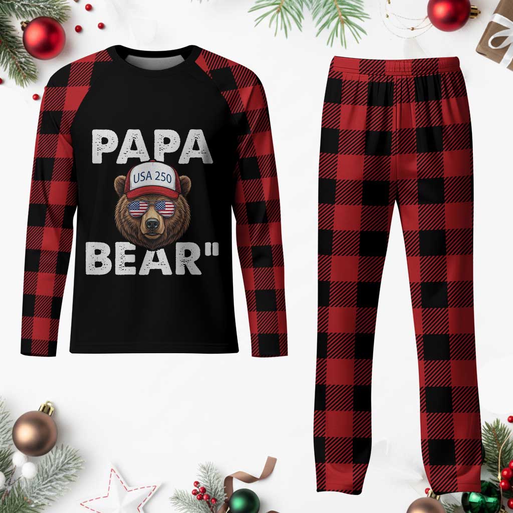 Papa Bear Father's Day Plaid Pajama Set America 250th Anniversary USA Flag July 4th