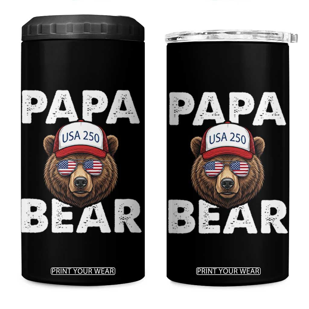 Papa Bear Father's Day 4 in 1 Can Cooler Tumbler USA 250th Anniversary American Flag July 4th TS14 One Size: 16 oz Black Print Your Wear