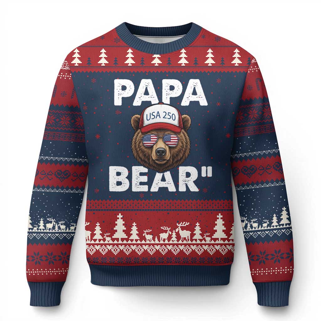 Papa Bear Father's Day Ugly Christmas Sweater America 250th Anniversary USA Flag July 4th