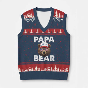 Papa Bear Father's Day V-Neck Knit Sweater Vest USA 250th Anniversary American Flag July 4th TS14 Navy Red Print Your Wear