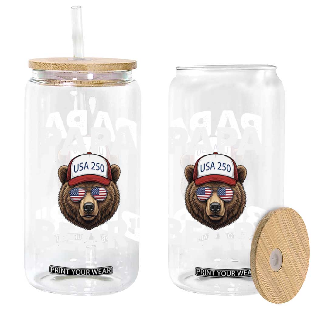 Papa Bear Father's Day Glass Can America 250th Anniversary USA Flag July 4th