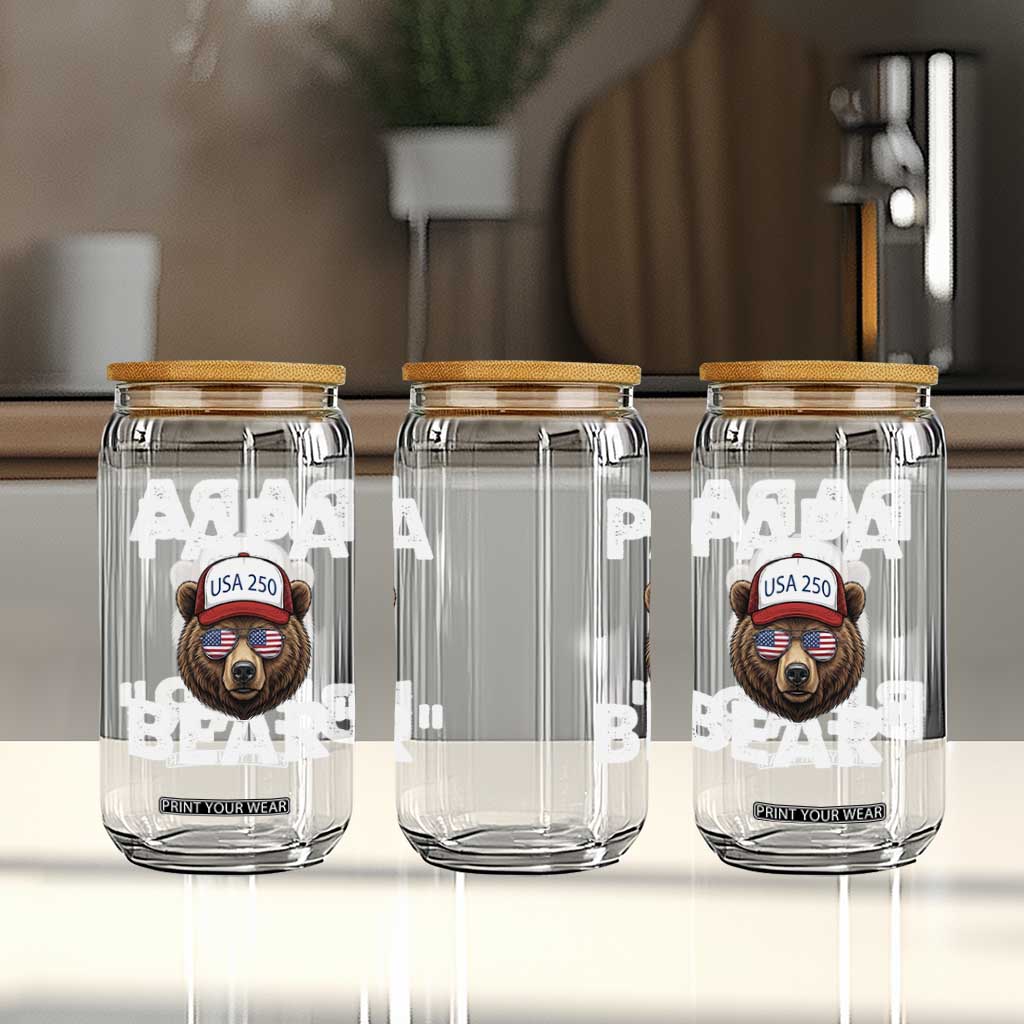 Papa Bear Father's Day Glass Can America 250th Anniversary USA Flag July 4th