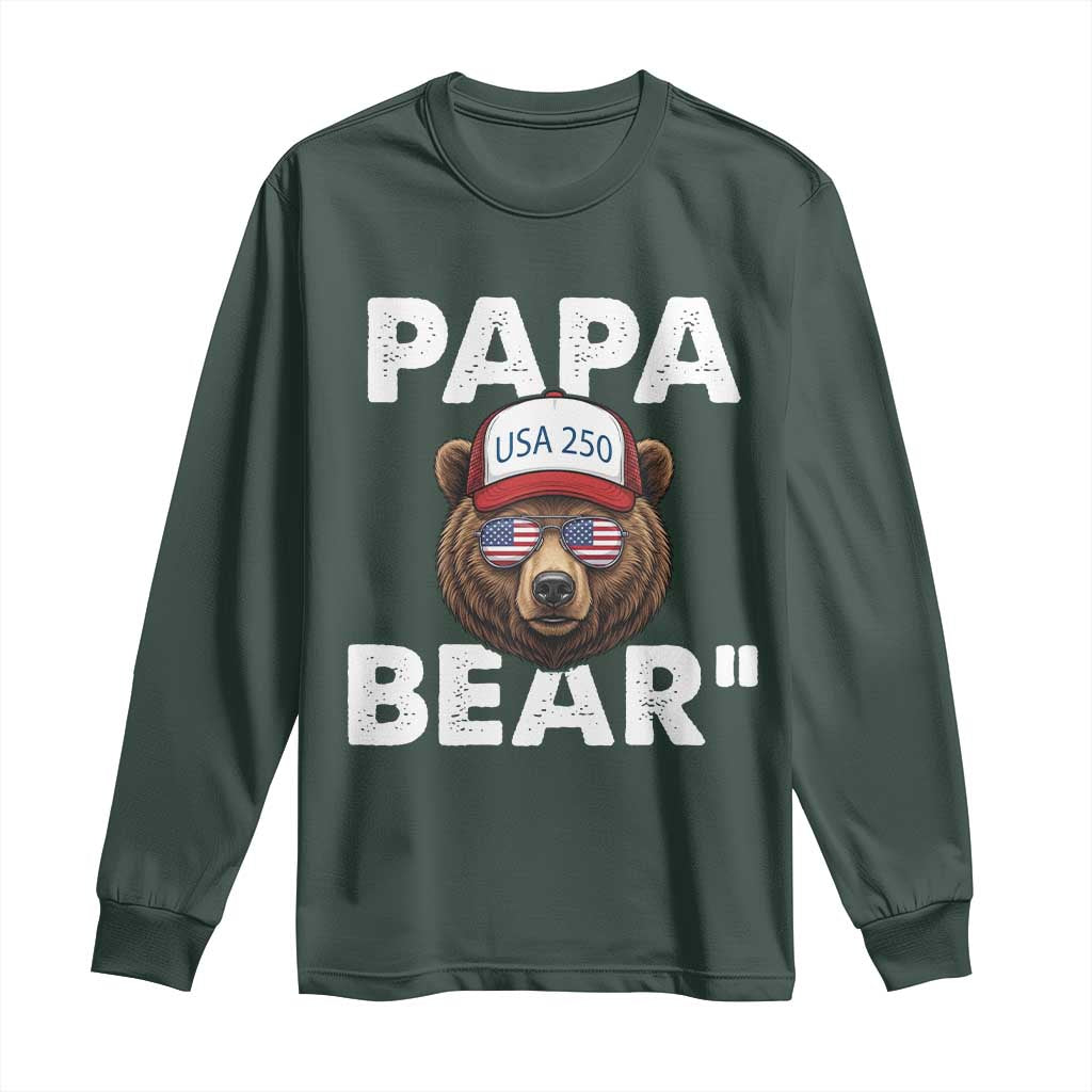 Papa Bear Father's Day Long Sleeve Shirt America 250th Anniversary USA Flag July 4th