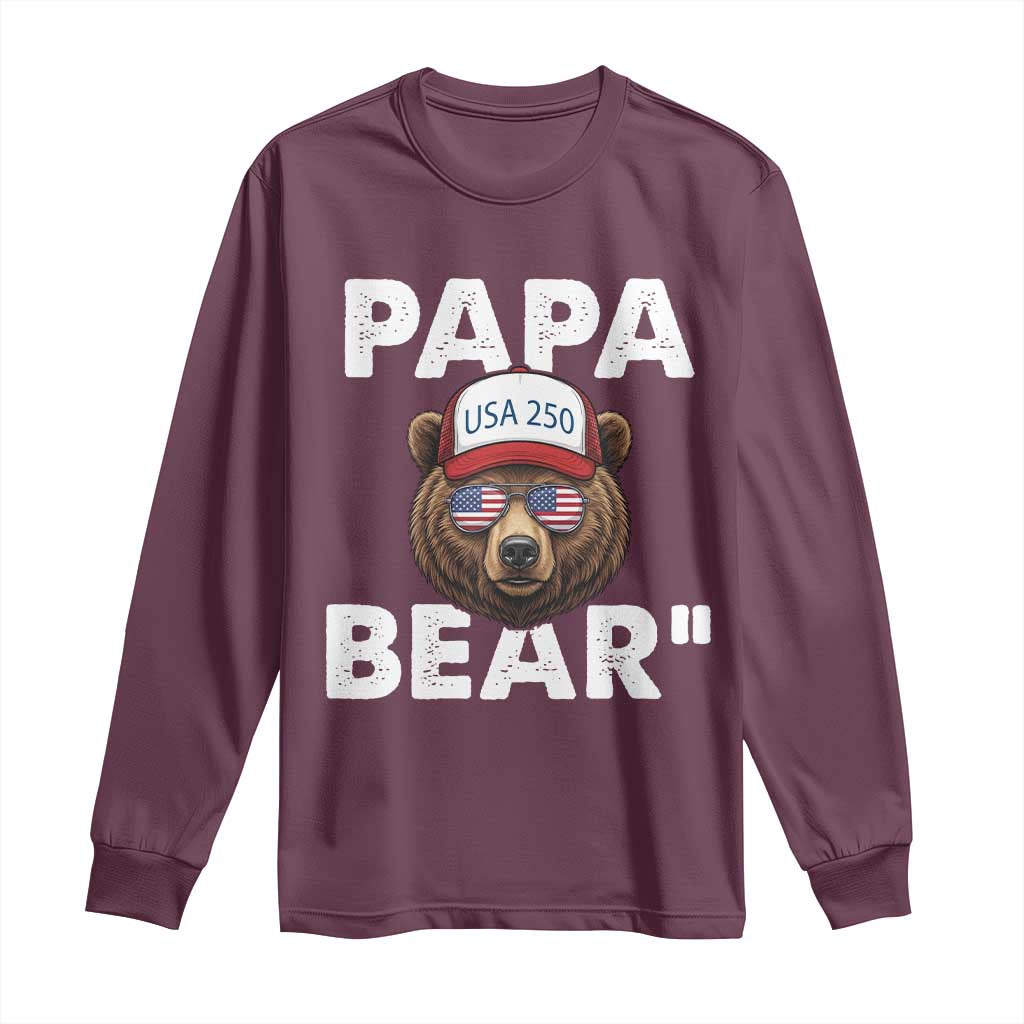 Papa Bear Father's Day Long Sleeve Shirt America 250th Anniversary USA Flag July 4th