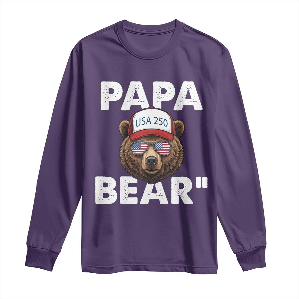 Papa Bear Father's Day Long Sleeve Shirt America 250th Anniversary USA Flag July 4th