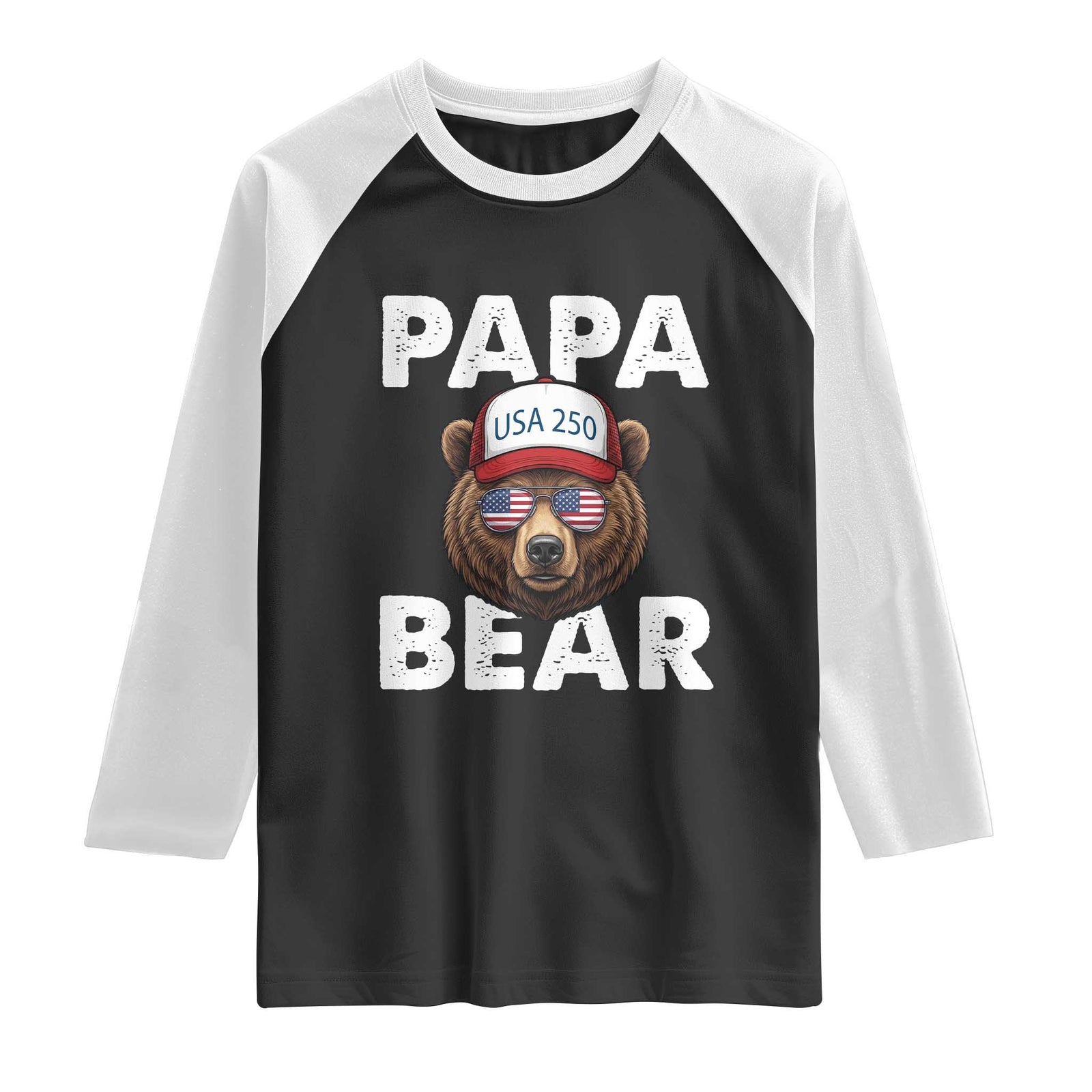 Papa Bear Father's Day Raglan Shirt USA 250th Anniversary American Flag July 4th TS14 Black White Print Your Wear