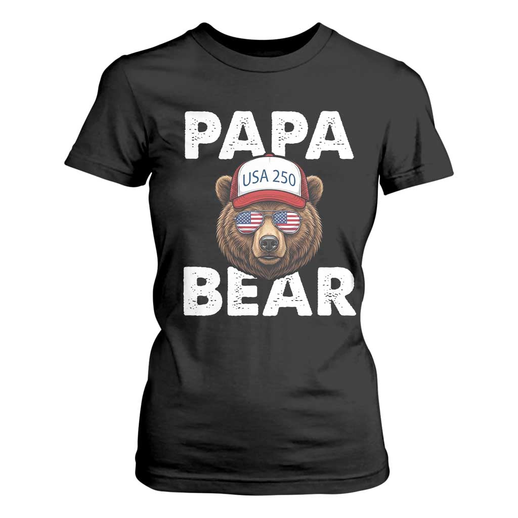 Papa Bear Father's Day T Shirt For Women USA 250th Anniversary American Flag July 4th TS14 Black Print Your Wear