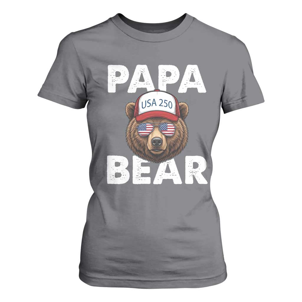 Papa Bear Father's Day T Shirt For Women USA 250th Anniversary American Flag July 4th TS14 Charcoal Print Your Wear