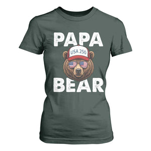Papa Bear Father's Day T Shirt For Women USA 250th Anniversary American Flag July 4th TS14 Dark Forest Green Print Your Wear