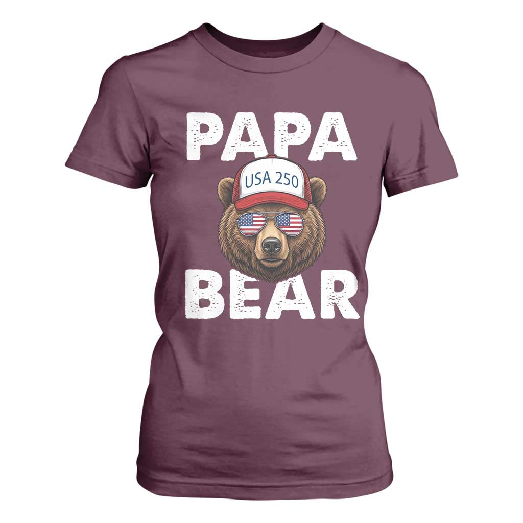Papa Bear Father's Day T Shirt For Women USA 250th Anniversary American Flag July 4th TS14 Maroon Print Your Wear