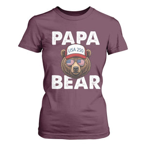 Papa Bear Father's Day T Shirt For Women USA 250th Anniversary American Flag July 4th TS14 Maroon Print Your Wear