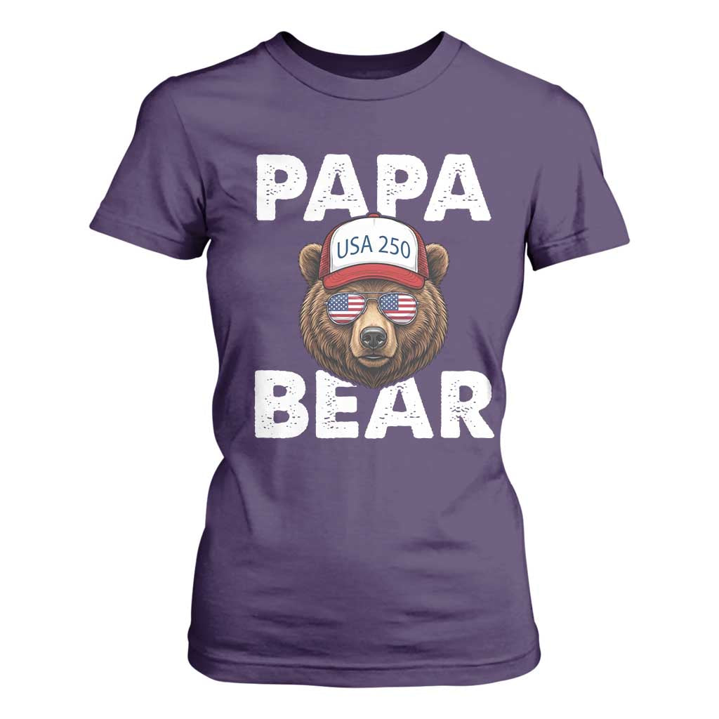 Papa Bear Father's Day T Shirt For Women USA 250th Anniversary American Flag July 4th TS14 Purple Print Your Wear