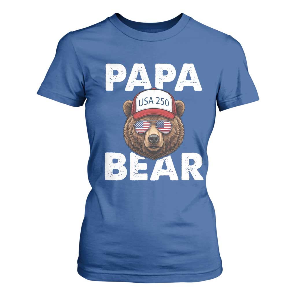 Papa Bear Father's Day T Shirt For Women USA 250th Anniversary American Flag July 4th TS14 Royal Blue Print Your Wear