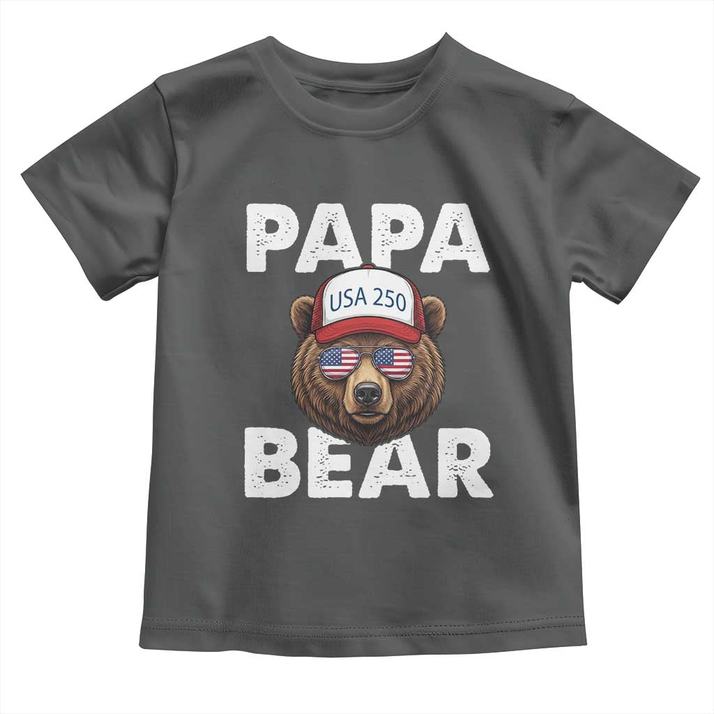 Papa Bear Father's Day Toddler T Shirt USA 250th Anniversary American Flag July 4th TS14 Dark Heather Print Your Wear