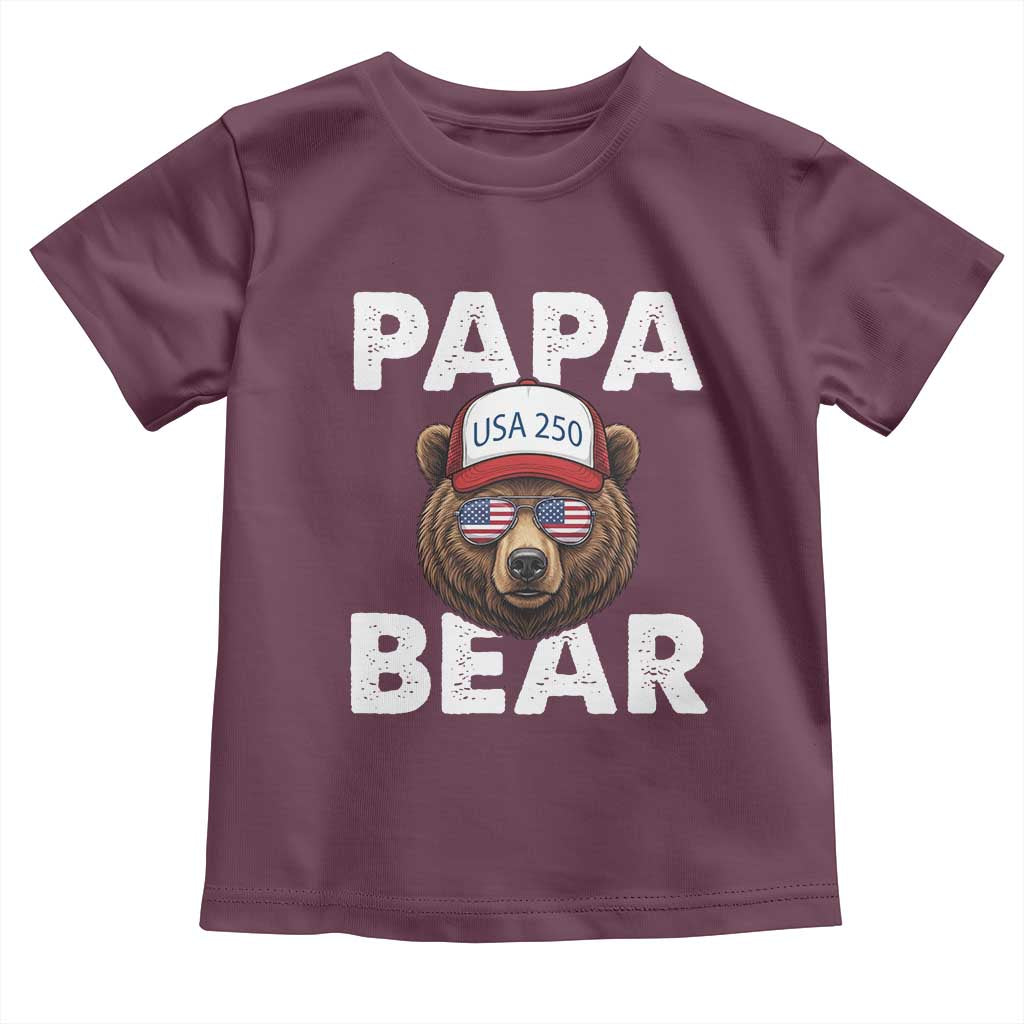 Papa Bear Father's Day Toddler T Shirt USA 250th Anniversary American Flag July 4th TS14 Maroon Print Your Wear