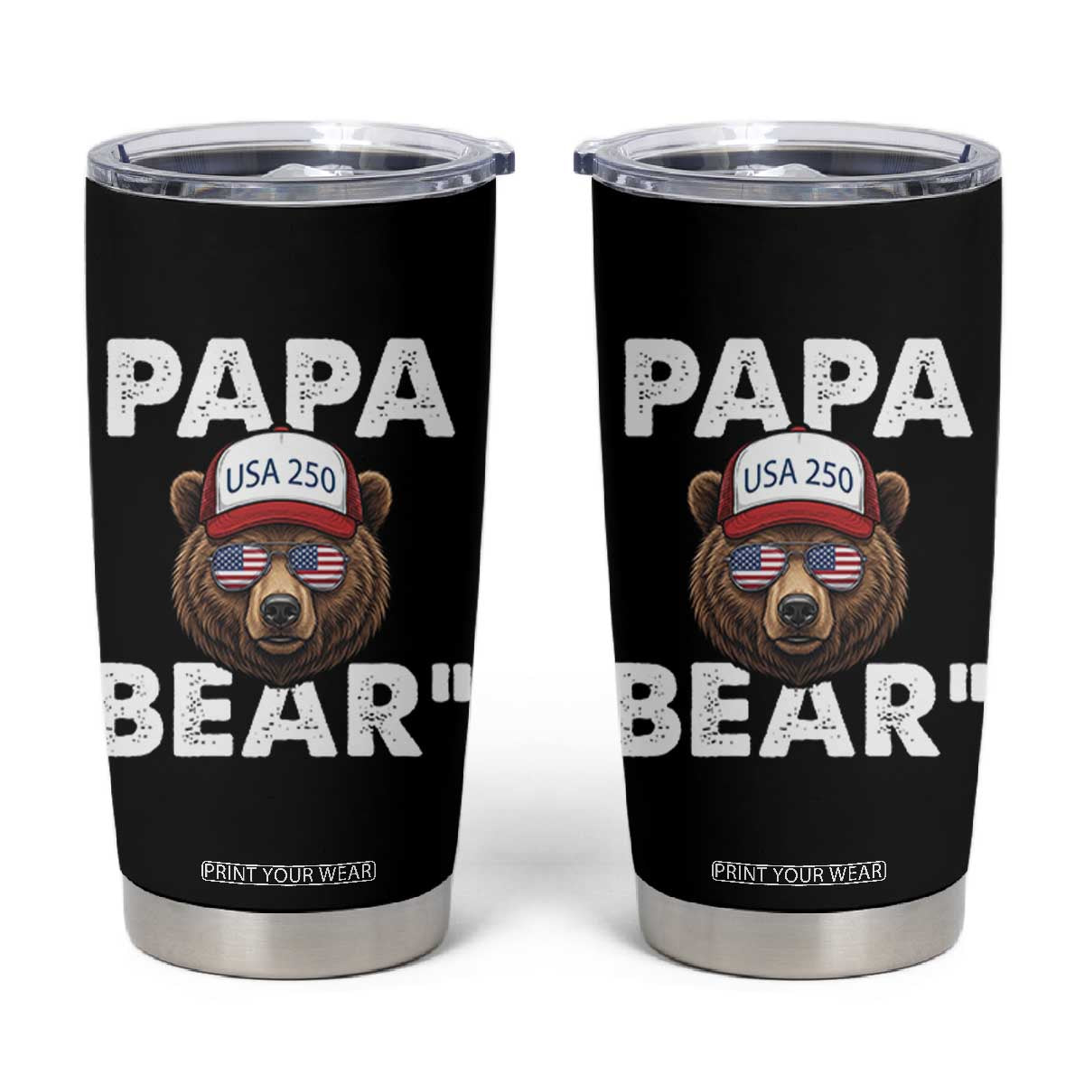 Papa Bear Father's Day Tumbler Cup America 250th Anniversary USA Flag July 4th