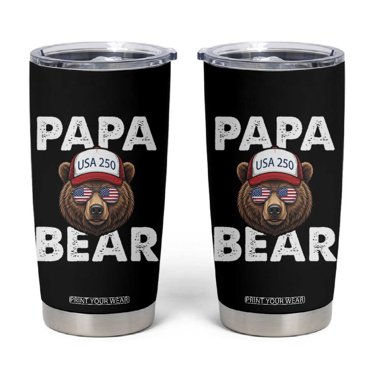Papa Bear Father's Day Tumbler Cup USA 250th Anniversary American Flag July 4th TS14 Black Print Your Wear