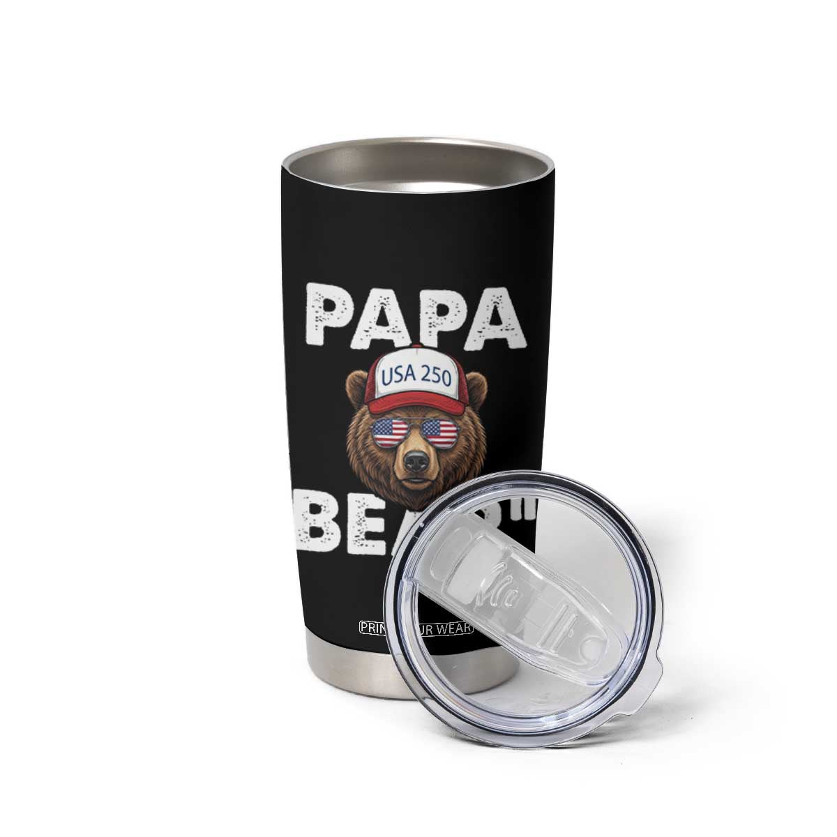 Papa Bear Father's Day Tumbler Cup America 250th Anniversary USA Flag July 4th