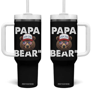 Papa Bear Father's Day Tumbler With Handle America 250th Anniversary USA Flag July 4th