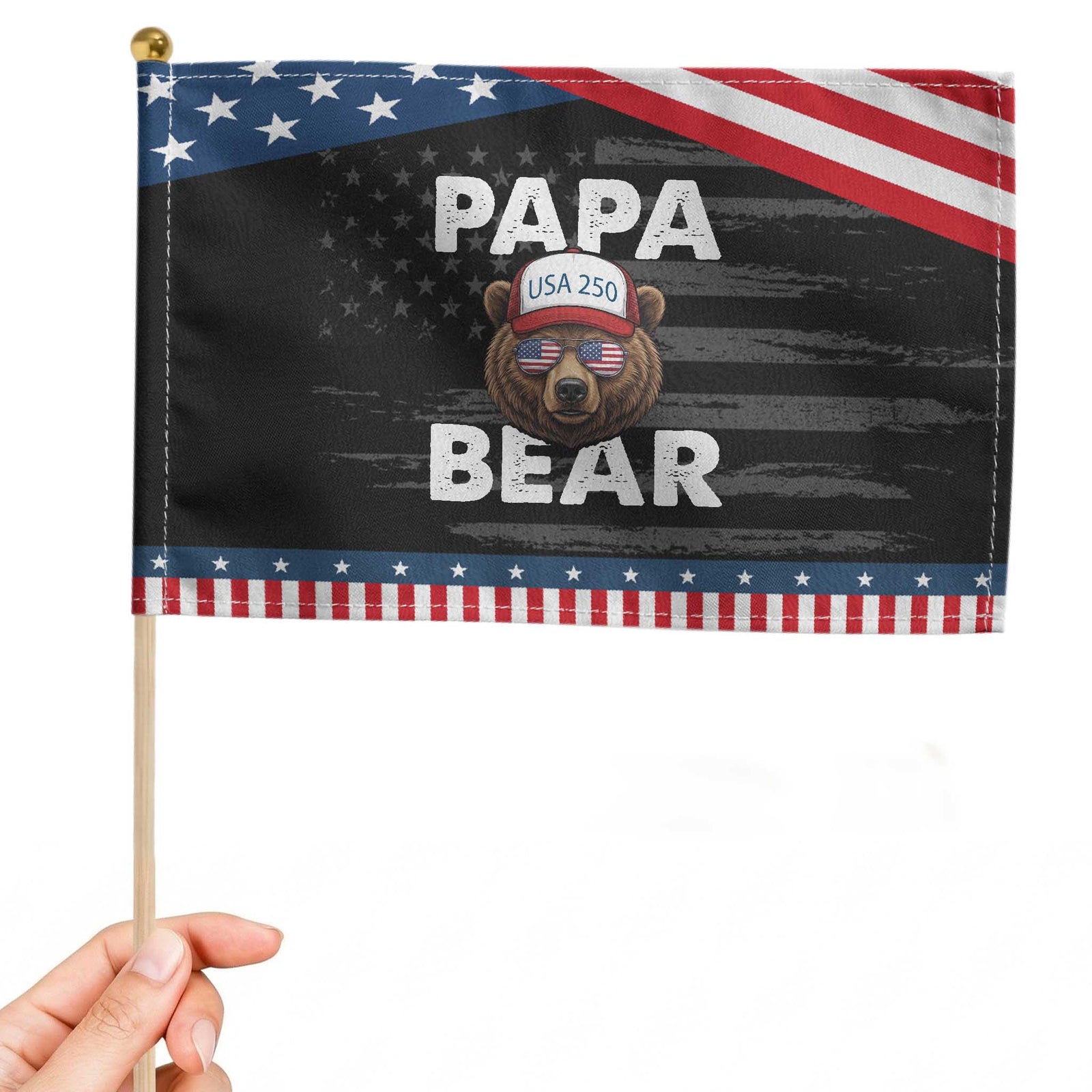 Papa Bear Father's Day Patriotic Handheld Flag USA 250th Anniversary American Flag July 4th TS14 Distressed 8.2