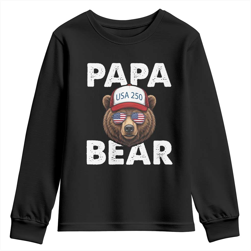 Papa Bear Father's Day Youth Sweatshirt USA 250th Anniversary American Flag July 4th TS14 Black Print Your Wear
