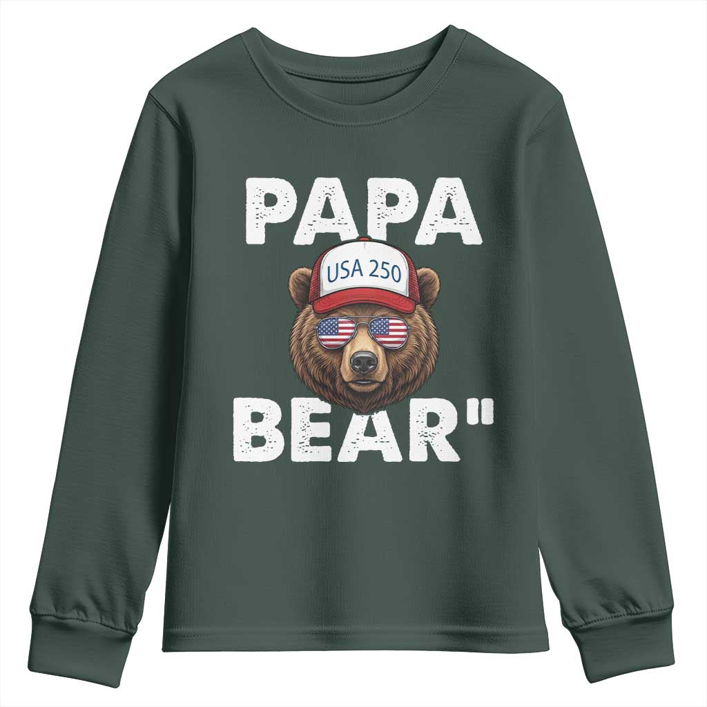 Papa Bear Father's Day Youth Sweatshirt America 250th Anniversary USA Flag July 4th