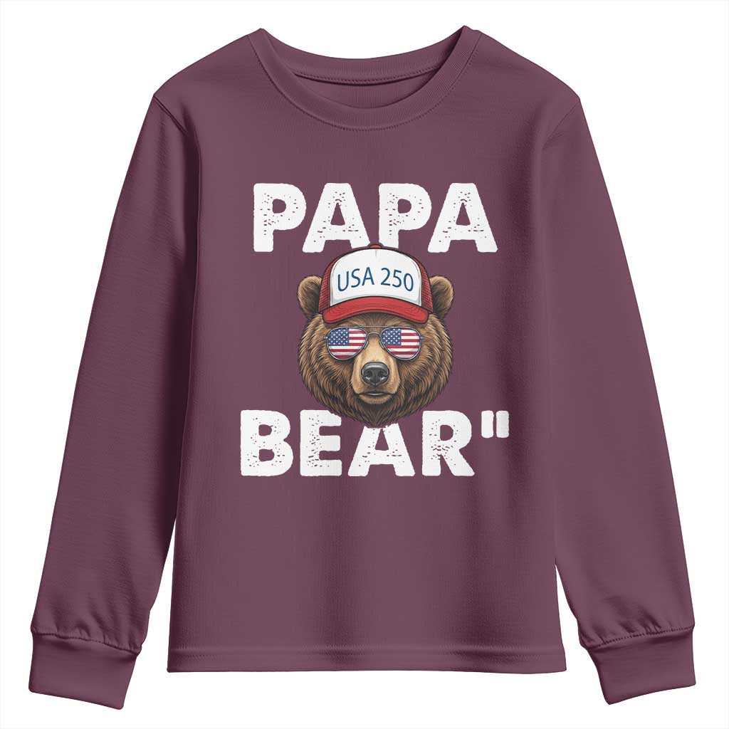 Papa Bear Father's Day Youth Sweatshirt America 250th Anniversary USA Flag July 4th