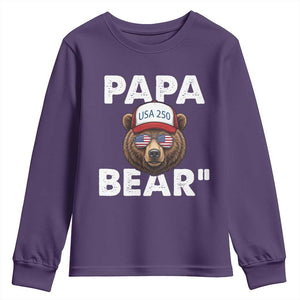 Papa Bear Father's Day Youth Sweatshirt America 250th Anniversary USA Flag July 4th