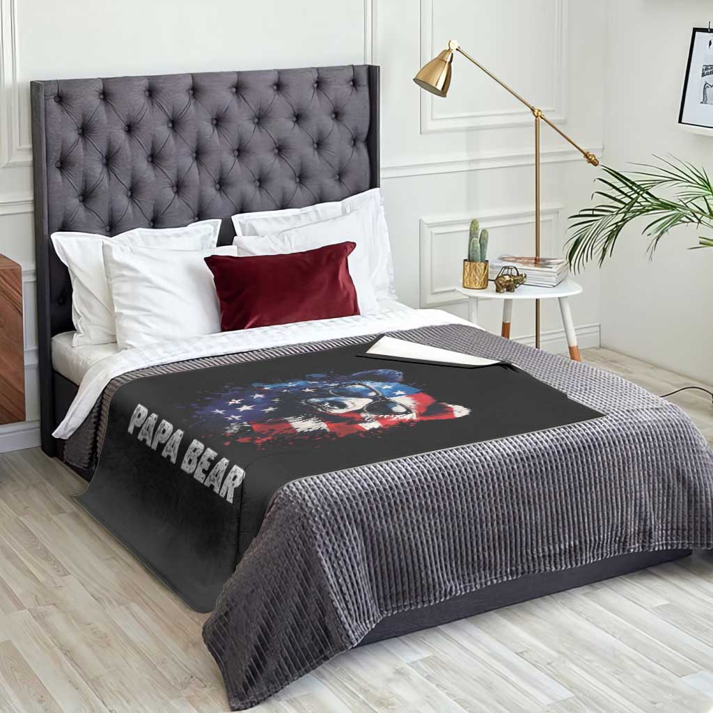 Papa Bear Father's Day Throw Blanket Patriotic American Flag 4th Of July