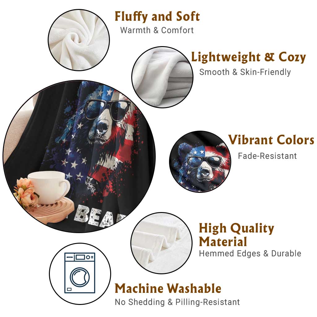 Papa Bear Father's Day Throw Blanket Patriotic American Flag 4th Of July
