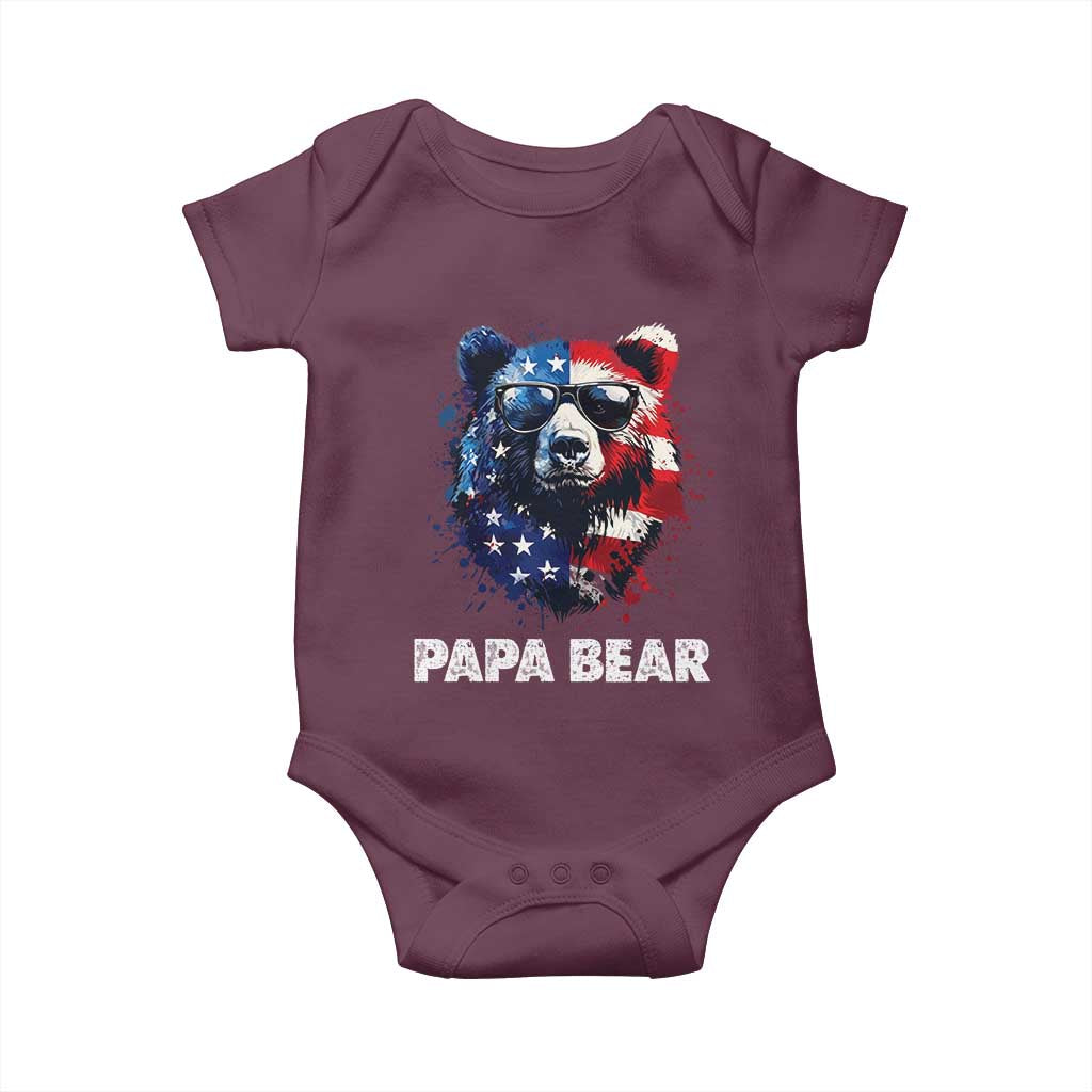 Papa Bear Father's Day Baby Onesie Patriotic American Flag 4th Of July