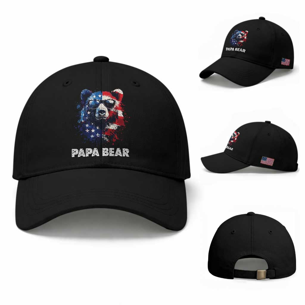 Papa Bear Father's Day Baseball Cap Patriotic American Flag 4th Of July