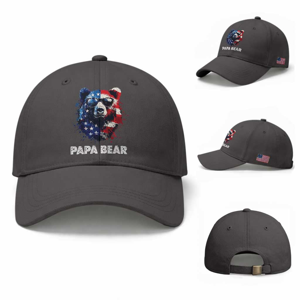 Papa Bear Father's Day Baseball Cap Patriotic American Flag 4th Of July