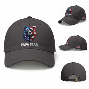 Papa Bear Father's Day Baseball Cap Patriotic American Flag 4th Of July