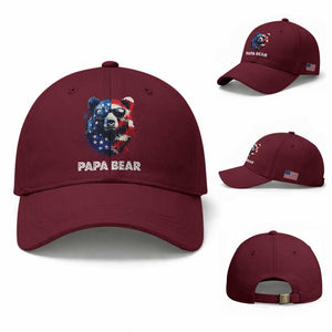 Papa Bear Father's Day Baseball Cap Patriotic American Flag 4th Of July