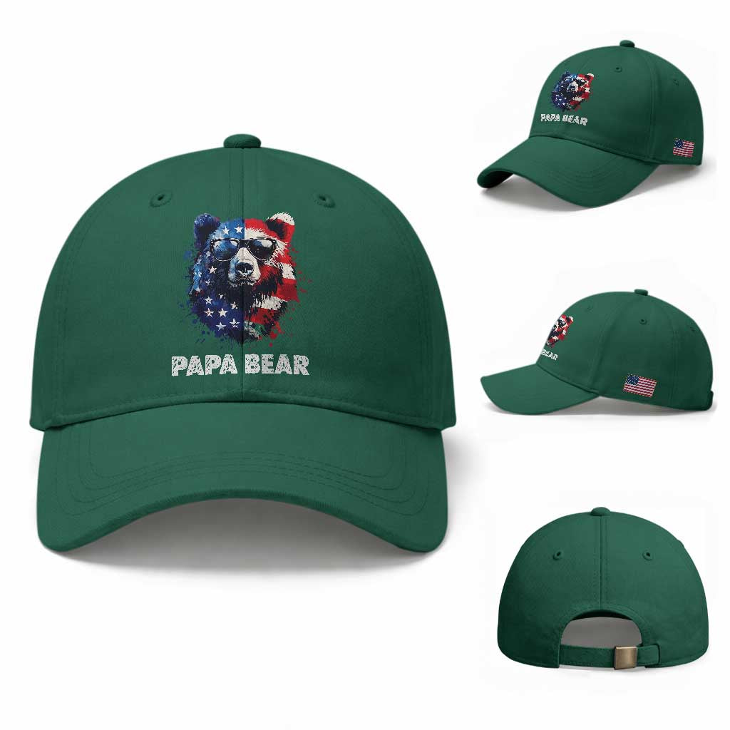 Papa Bear Father's Day Baseball Cap Patriotic American Flag 4th Of July