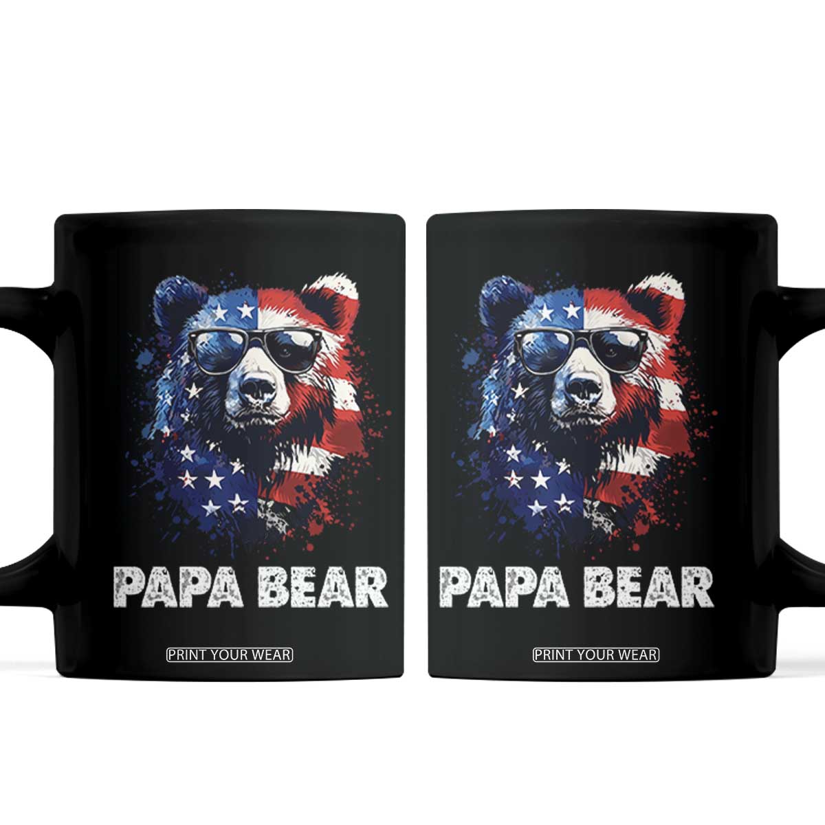 Papa Bear Father's Day Coffee Mug Patriotic American Flag 4th Of July