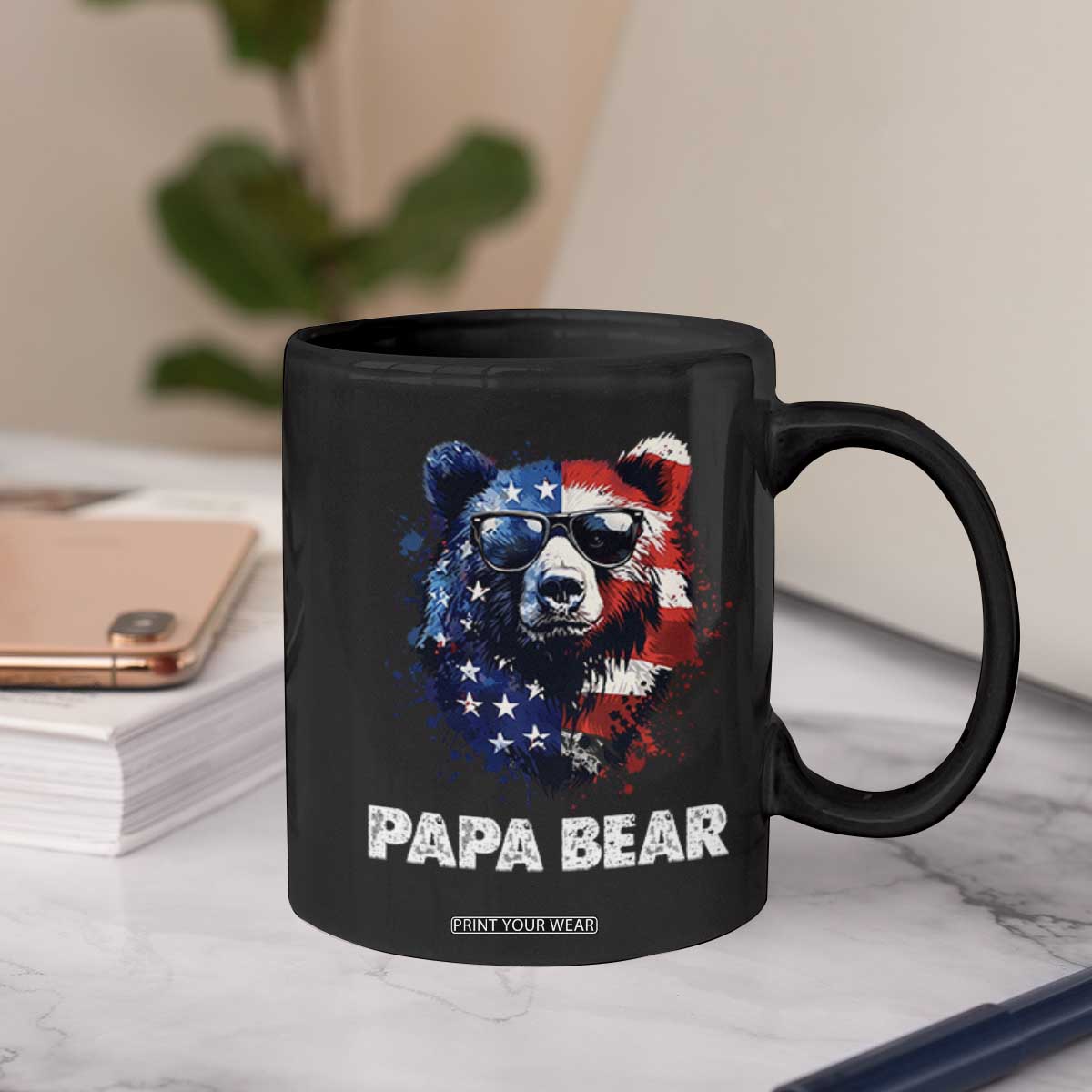 Papa Bear Father's Day Coffee Mug Patriotic American Flag 4th Of July