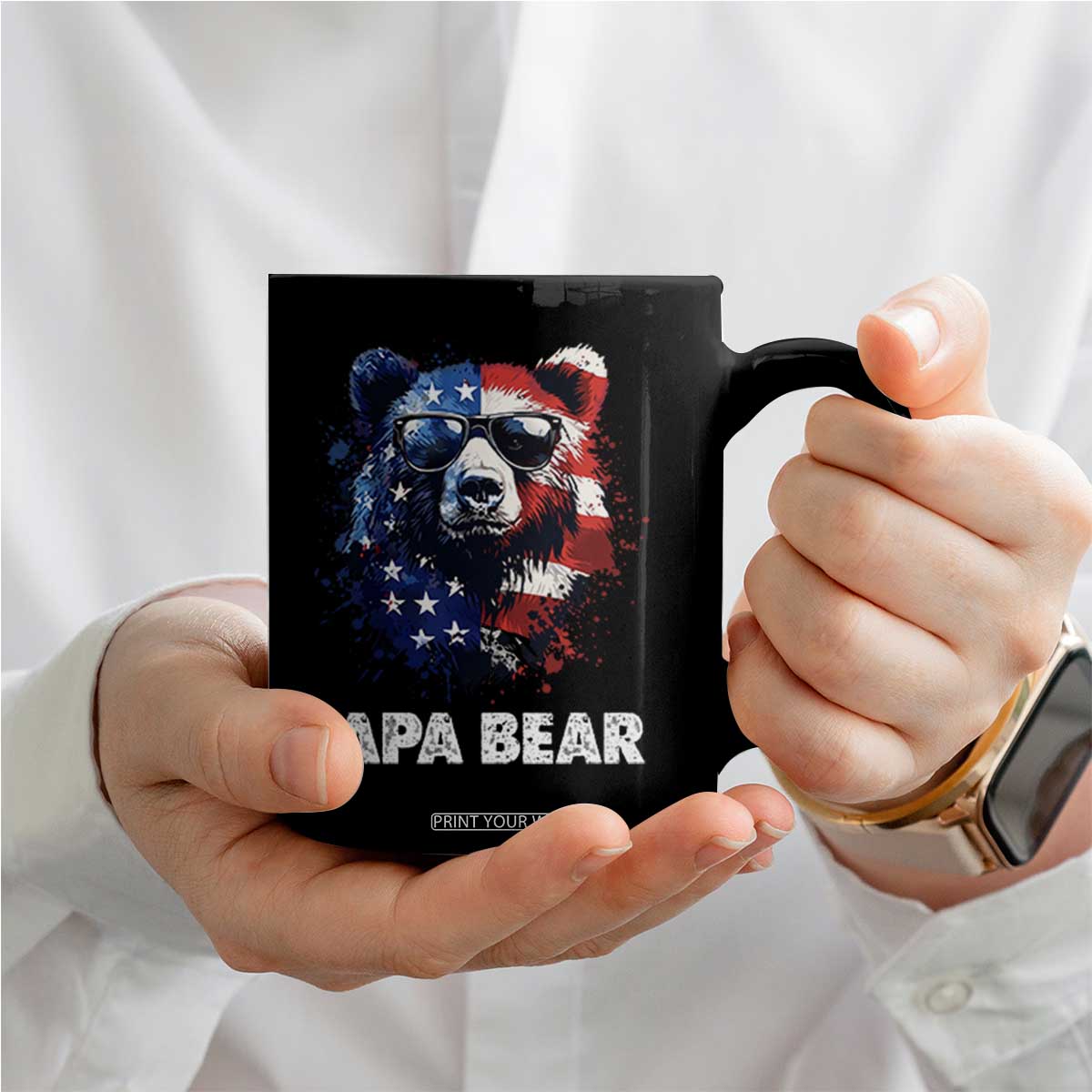Papa Bear Father's Day Coffee Mug Patriotic American Flag 4th Of July