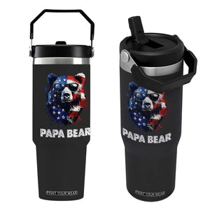 Papa Bear Father's Day Flip Straw Tumbler Patriotic American Flag 4th Of July