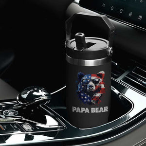 Papa Bear Father's Day Flip Straw Tumbler Patriotic American Flag 4th Of July