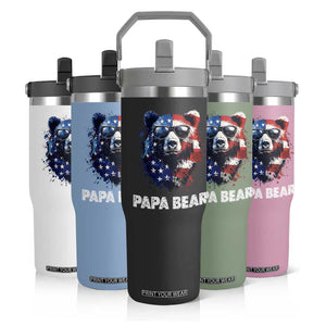 Papa Bear Father's Day Flip Straw Tumbler Patriotic American Flag 4th Of July
