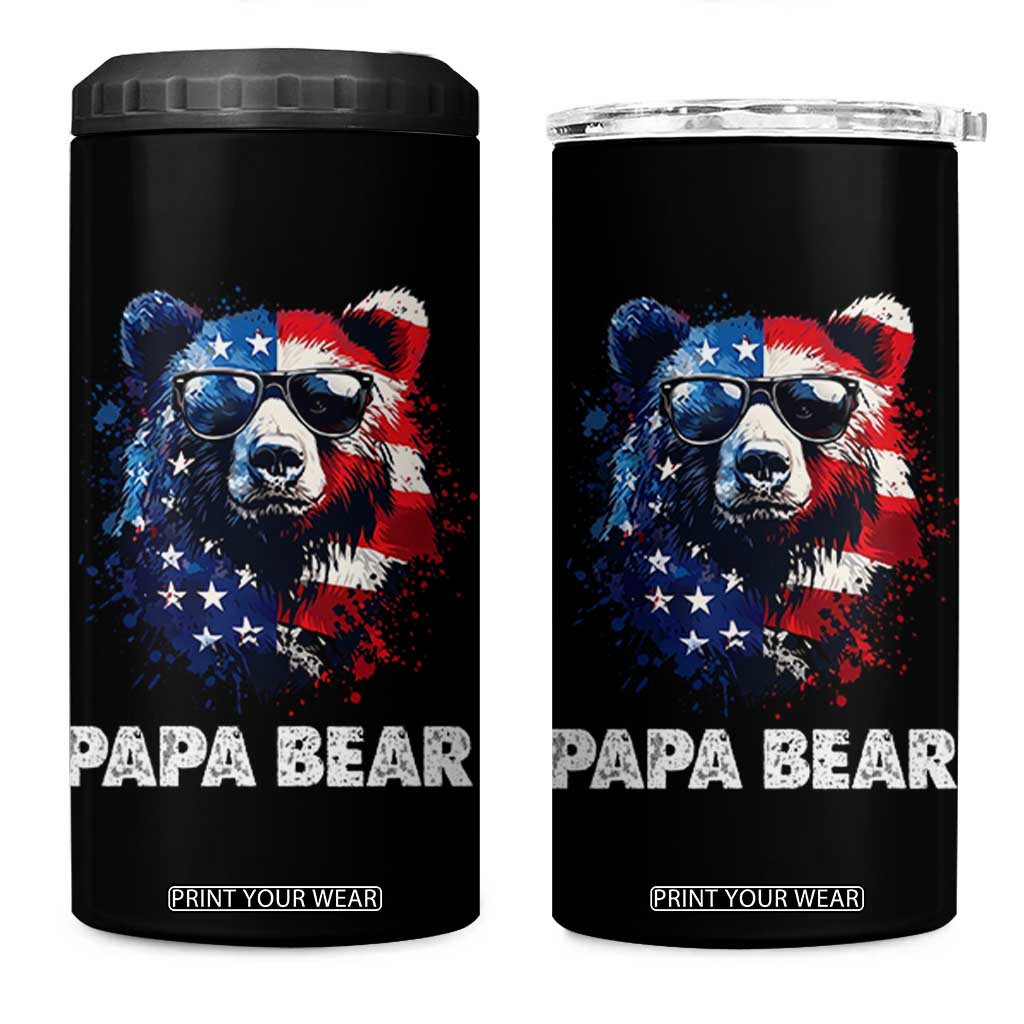 Papa Bear Father's Day 4 in 1 Can Cooler Tumbler Patriotic American Flag 4th Of July