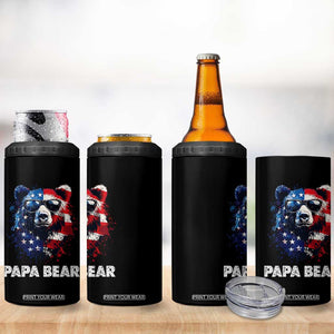 Papa Bear Father's Day 4 in 1 Can Cooler Tumbler Patriotic American Flag 4th Of July