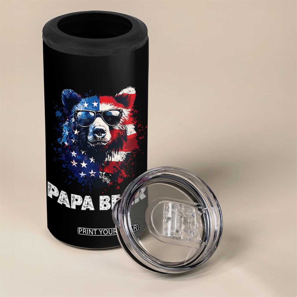 Papa Bear Father's Day 4 in 1 Can Cooler Tumbler Patriotic American Flag 4th Of July