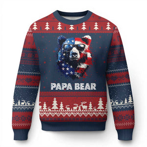 Papa Bear Father's Day Ugly Christmas Sweater Patriotic American Flag 4th Of July