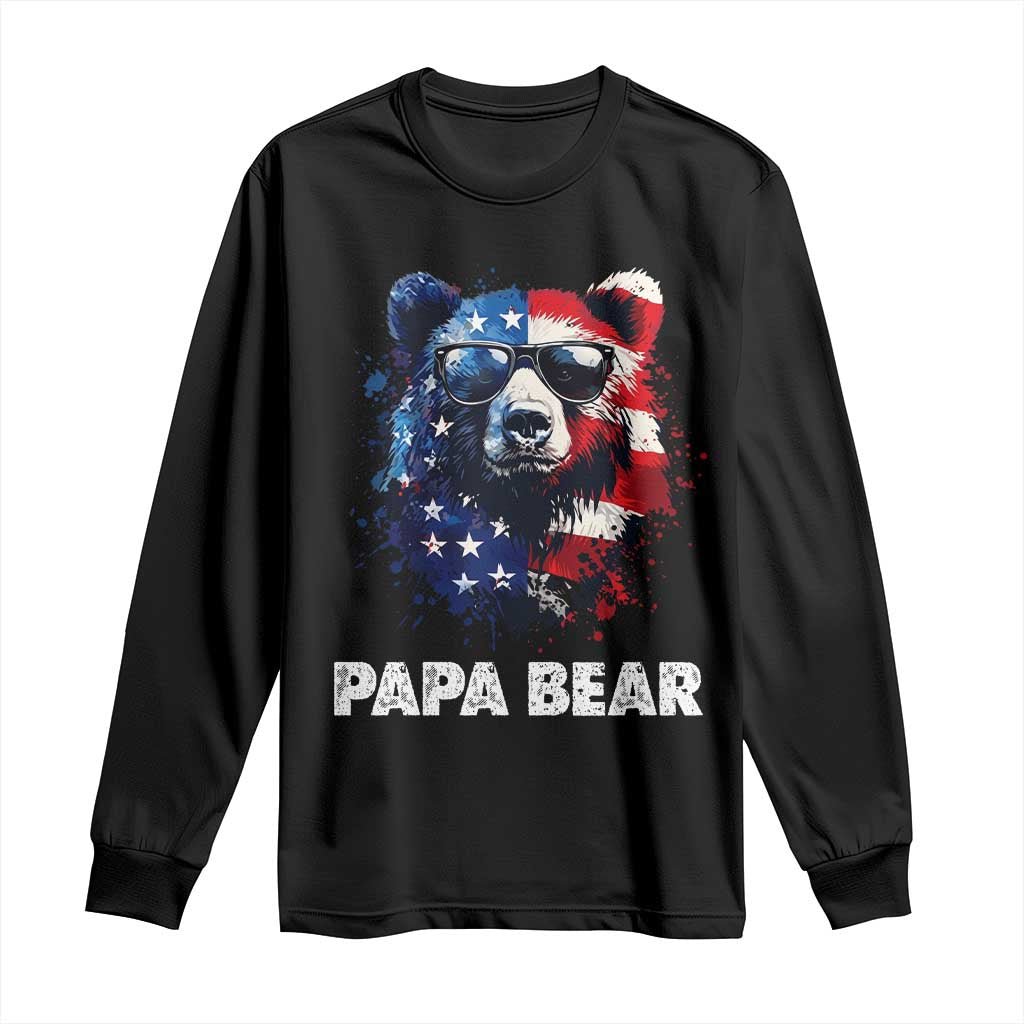 Papa Bear Father's Day Long Sleeve Shirt Patriotic American Flag 4th Of July
