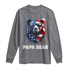 Papa Bear Father's Day Long Sleeve Shirt Patriotic American Flag 4th Of July
