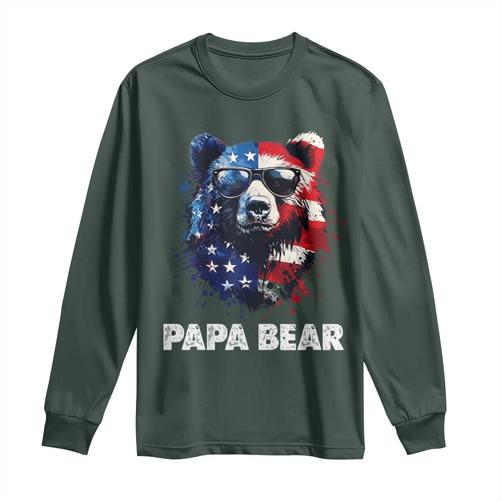 Papa Bear Father's Day Long Sleeve Shirt Patriotic American Flag 4th Of July